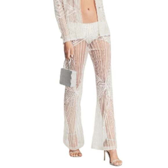 Retrofete Sheer Sequin Embellished Jocelyn Pants Geo White - Picture 2 of 16
